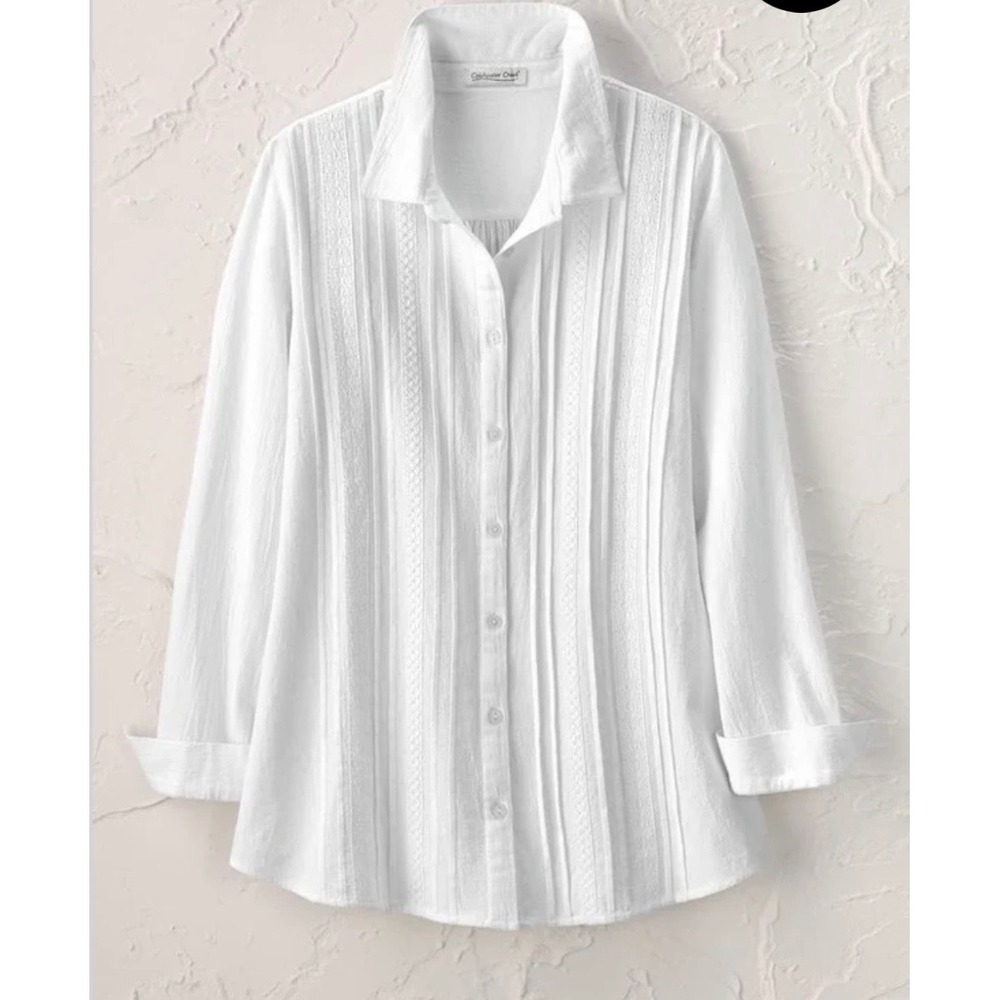 Coldwater Creek White Button-Down Textured Shirt